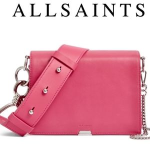 AllSaints Fuschia Captains Flap Shoulder Bag